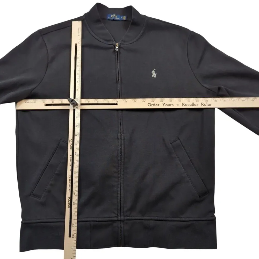 Polo Ralph Lauren Double Knit Bomber Jacket Size Large Full Zip Black Sweat